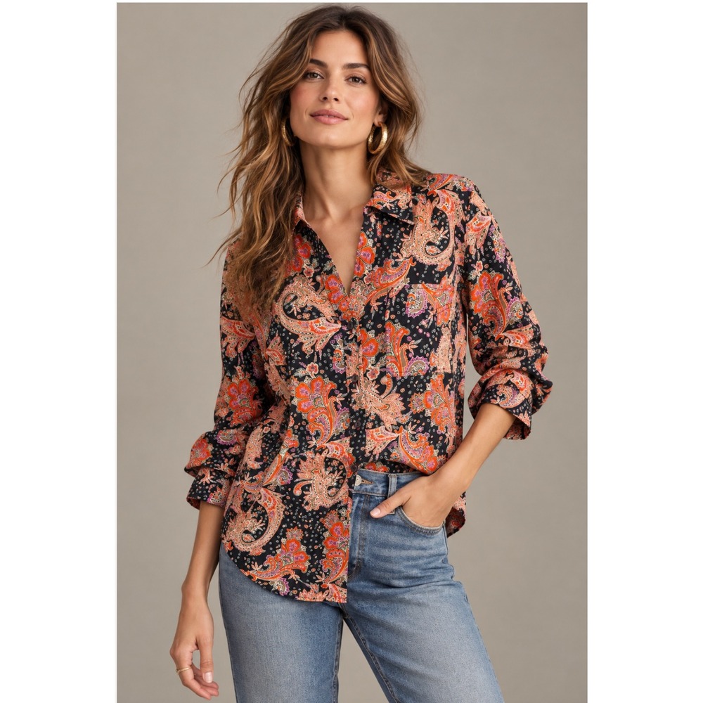 NWT Sundance Paisley Button Down 70s Shirt 16 Cotton Boho Retro Top Eclectic